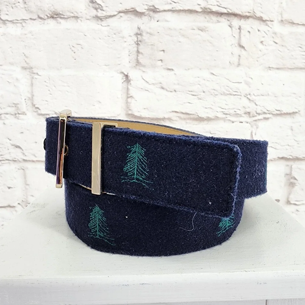 Talbots Belt Womens Blue Felt Tree Preppy Size Small Twee Work Office Classic